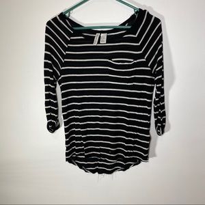 h&m divided black and white striped top size XS